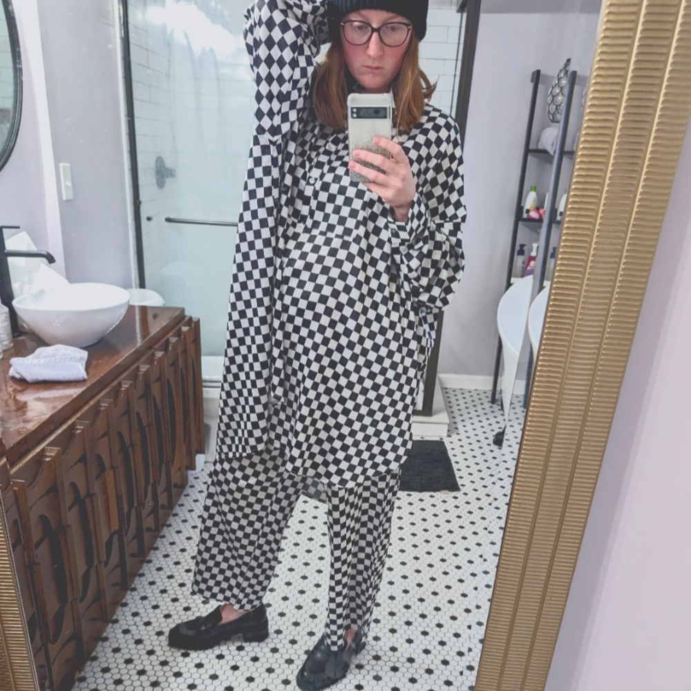 Dressed in LaLa Large Black and White Check Satin Playsuit